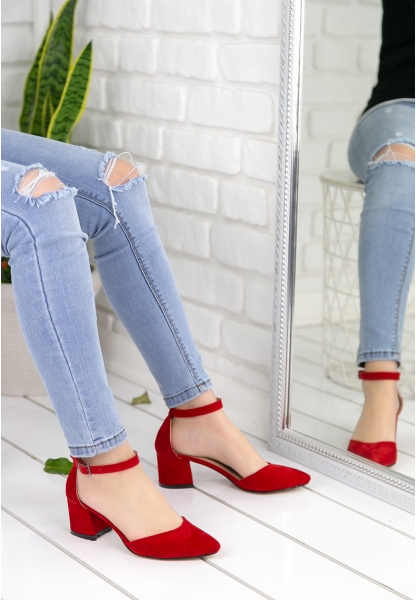 Estella Kırmızı Süet Topuklu Ayakkabı