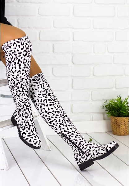 Vissia Beyaz Leopar Çorap Çizme