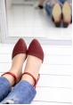 Macaria Kırmızı Cilt Ekose Topuklu Ayakkabı 