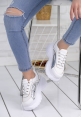 Lona Beyaz Cilt Gümüş Rugan Detay Spor Ayakkabı
