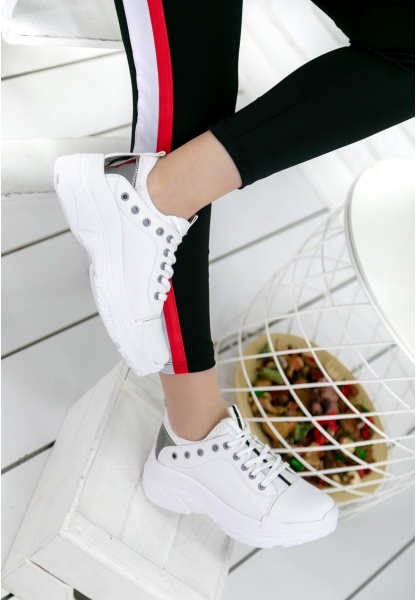 Polimia Beyaz Cilt Spor Ayakkabı