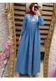 Nakış Detaylı Kot Elbise -Mavi