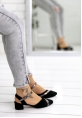 Placida Siyah Süet Platin Detaylı Topuklu Ayakkabı