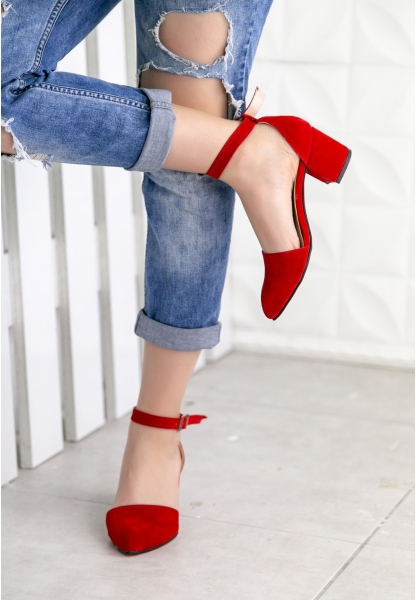 Lidan Kırmızı Süet Topuklu Ayakkabı