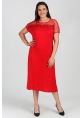 Büyük Beden Kırmızı Göğüs Tül Pullu Elbise