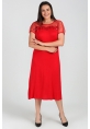 Büyük Beden Kırmızı Göğüs Tül Pullu Elbise