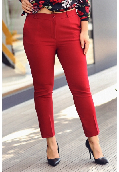 Büyük Beden Koyu Kırmızı Klasik Kumaş Pantolon