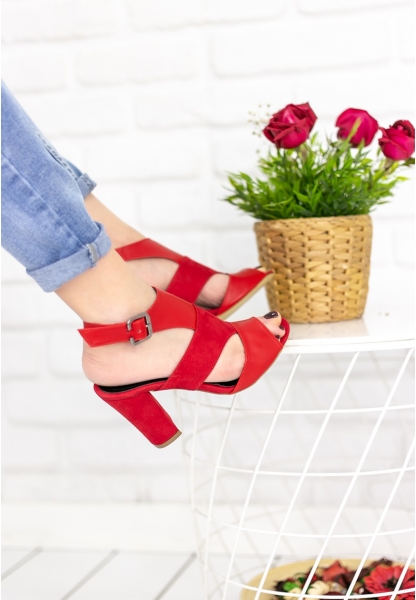 Tania Kırmızı Cilt Süet Detaylı Topuklu Ayakkabı