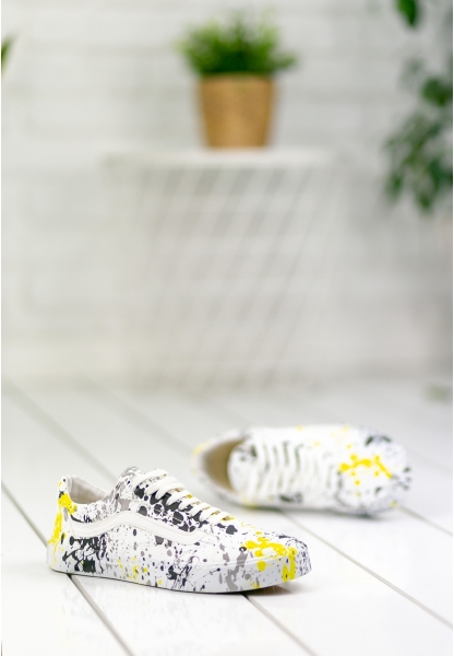 Sabastiano Beyaz Cilt Sarı Siyah Detaylı Spor Ayakkabı