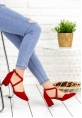 Momex Kırmızı Süet Çapraz Bağlı Topuklu Ayakkabı