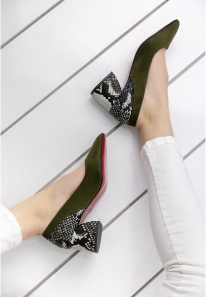 Apolina Haki Yeşil Süet Topuklu Ayakkabı