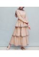 Parça Kumaş Fırfırlı Elbise -Vizon