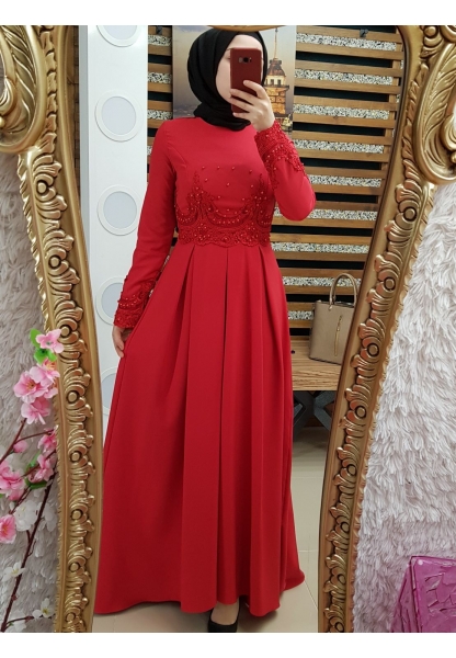 Güpürlü Elbise -Kırmızı