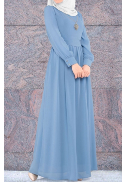 Astarlı Kolyeli Elbise -Mavi