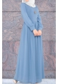 Astarlı Kolyeli Elbise -Mavi