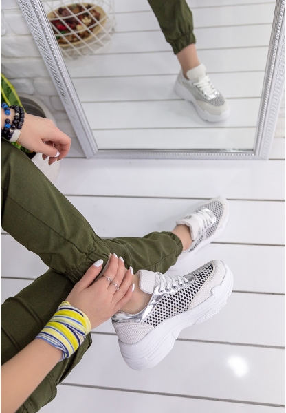 Polimia Beyaz Cilt Desenli Spor Ayakkabı