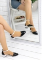 Macaria Siyah Rugan Beyaz Detaylı Topuklu Ayakkabı