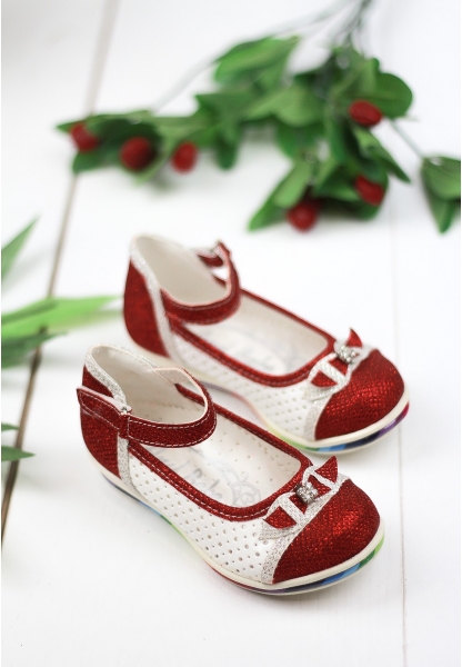 Zoze Beyaz Kırmızı Fiyonklu Çocuk Ayakkabı