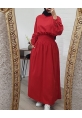 Belden Lastikli Elbise -Kırmızı