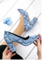 Dorac Mavi Yılan Desenli Topuklu Ayakkabı