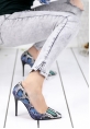 Skpe Mavi Yılan Desenli Stiletto Ayakkabı