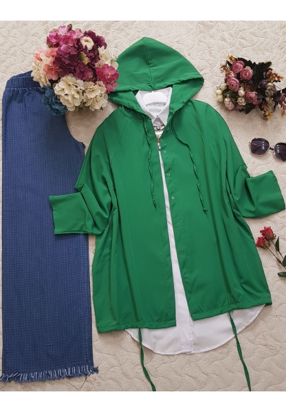 Kapşonlu Double Ceket -Yeşil