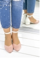 Larisa Pudra Süet Beyaz Cilt Detaylı Topuklu Ayakkabı