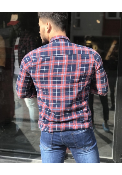 Yıkamalı Likralı Slim Fit Erkek Kot Gömlek