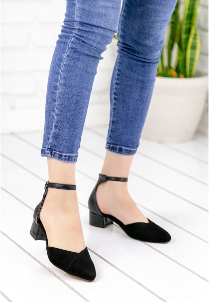 Larisa Siyah Süet Cilt Detaylı Topuklu Ayakkabı 