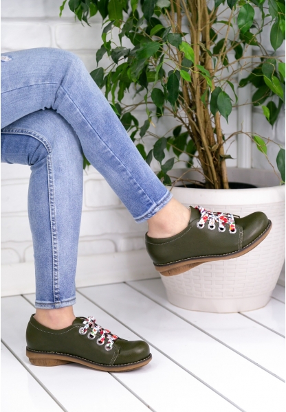 Genesia Haki Yeşil Cilt Babet Ayakkabı