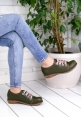 Genesia Haki Yeşil Cilt Babet Ayakkabı