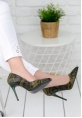 Skpe Haki Yeşil Yılan Desenli Stiletto Ayakkabı 