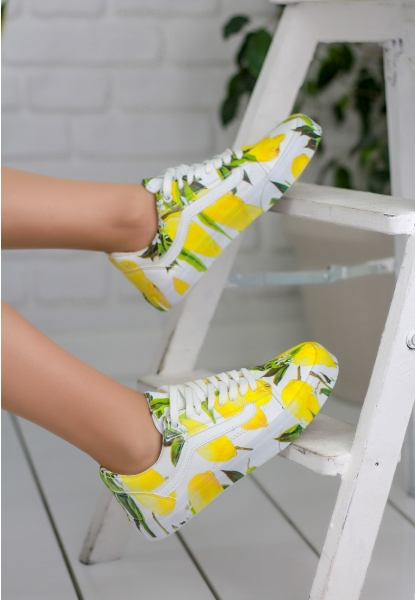 Sandro Beyaz Sarı Çiçekli Bayan Spor Ayakkabı