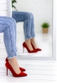Skpem Kırmızı Süet Stiletto Ayakkabı