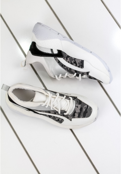 Bona Beyaz Cilt Gri Desenli Bayan Spor Ayakkabı