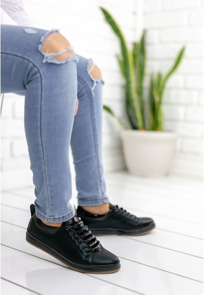 Melania Siyah Cilt Babet Ayakkabı