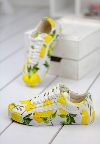 Sandro Beyaz Sarı Çiçekli Bayan Spor Ayakkabı