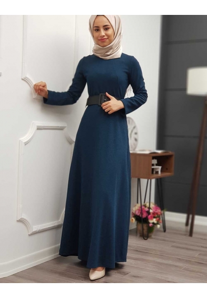 Kiloş Kemerli Elbise  -İndigo