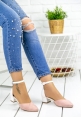 Larisa Pudra Süet Beyaz Cilt Detaylı Topuklu Ayakkabı