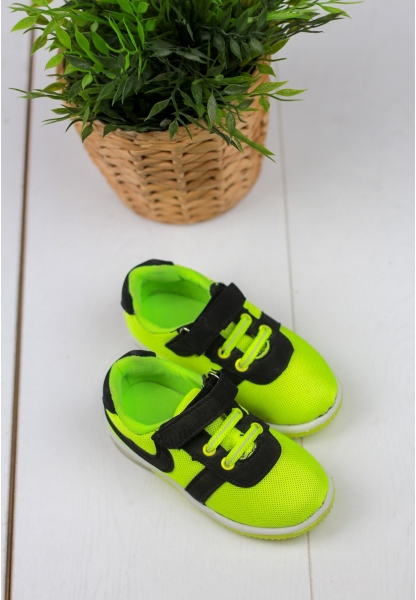 Zorex Fosforlu Yeşil Siyah Detaylı Çocuk Spor Ayakkabı