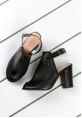 Alvise Siyah Cilt Fileli Topuklu Bayan Ayakkabı