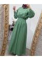Belden Lastikli Elbise -Yeşil