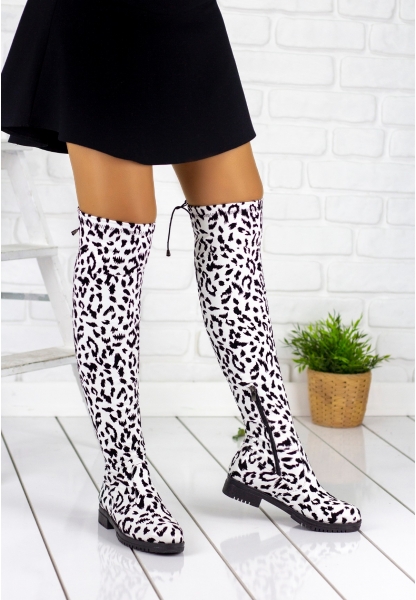 Vissia Beyaz Leopar Çorap Çizme