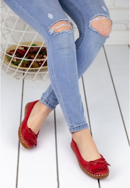 Palimia Kırmızı Cilt Babet Ayakkabı