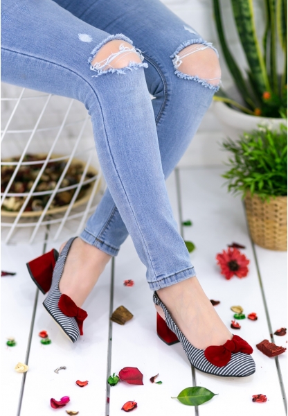 Rina Kırmızı Fiyonklu Topuklu Ayakkabı