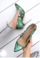 Skpe Yeşil Yılan Desenli Stiletto Ayakkabı