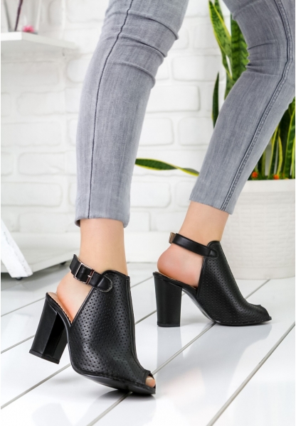 Alvise Siyah Cilt Fileli Topuklu Bayan Ayakkabı