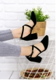 Momex Siyah Süet Çapraz Bağlı Topuklu Ayakkabı