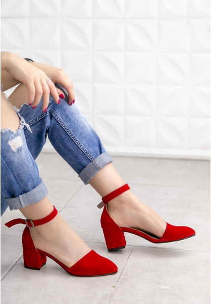 Lidan Kırmızı Süet Topuklu Ayakkabı