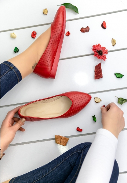 Corino Kırmızı Cilt Babet Ayakkabı